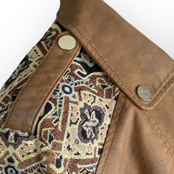 CHICO'S Faux-Leather Jacquard Moto Jacket Size 2/ 12 - Picture 6 of 9